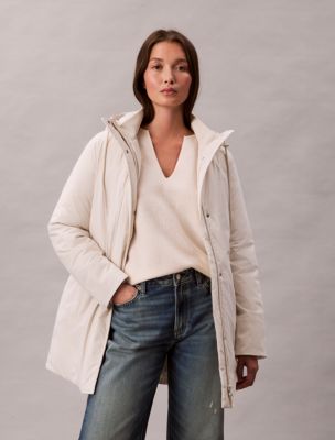 Mid-Length Parka Jacket, Chalk