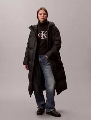Relaxed Long Puffer Jacket, Black
