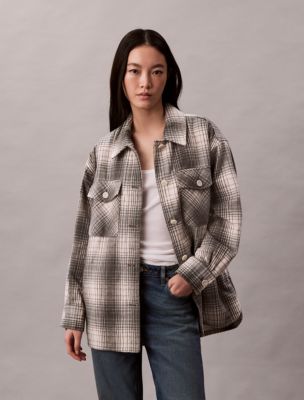 Flannel Plaid Button-Down Shirt, Chalk