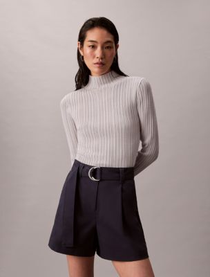Cotton Stretch Pleated Shorts, Inkwell