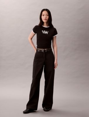 Cotton Canvas High Rise Pants, Black