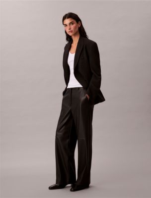 Faux Leather Relaxed Pants, Black