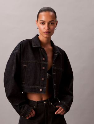 Cropped Relaxed Denim Trucker Jacket, Resin Rinse