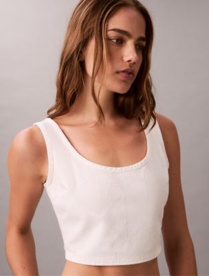 Женские топы Calvin Klein Denim Allover Monogram Cropped Tank Top — фото 2
