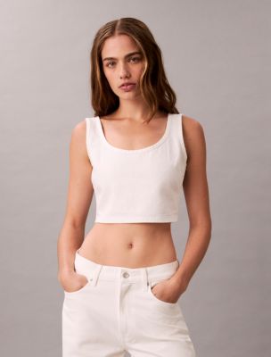 Denim Allover Monogram Cropped Tank Top, Arctic