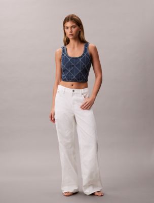 Allover Monogram Low Rise Baggy Jeans, Arctic White