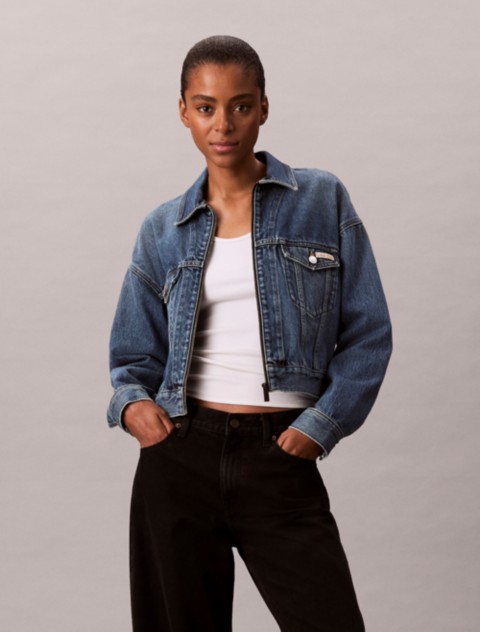 Женские куртки Calvin Klein Cropped Denim Zip Trucker Jacket