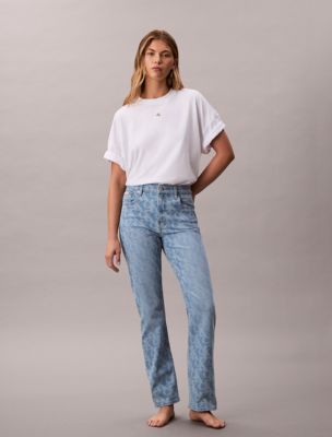 Allover Logo High Rise Straight Jeans, Broad Light