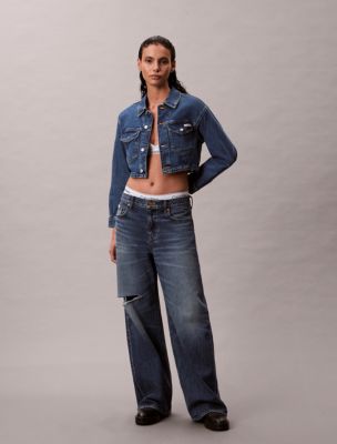 Cropped Denim Trucker Jacket, Runaway Blue