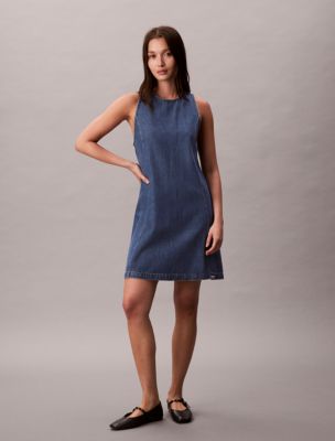 Denim Mini Shift Dress , Arctic Blue