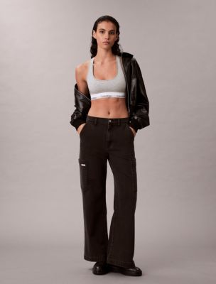 Wide Leg Cargo Jeans, Essential Black