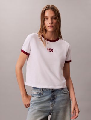 Monogram Logo Slim Ringer T-Shirt, Brilliant White/Magenta Jewel