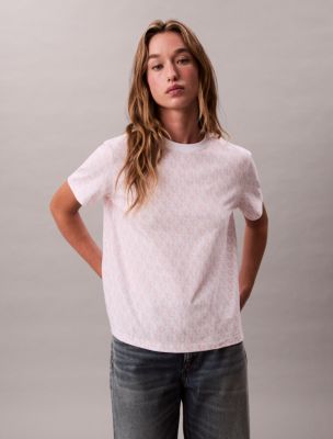 Allover Monogram Classic T-Shirt, Pink / Brilliant White