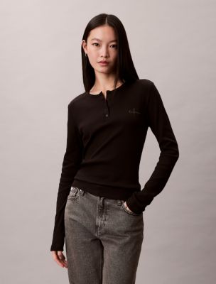 Monologo Rib Henley T-Shirt, Black