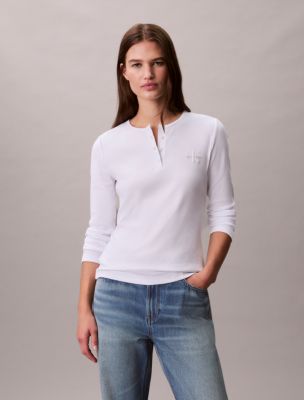 Monologo Rib Henley T-Shirt, Brilliant White