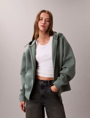 Smooth Cropped Relaxed Zip Hoodie, Autumn Green