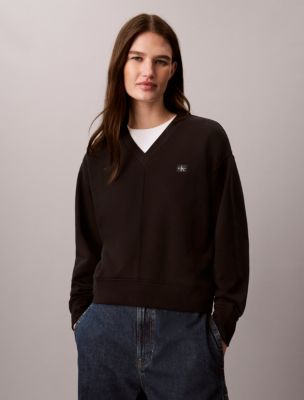 Woven Monologo French Terry Relaxed Sweatshirt, Black