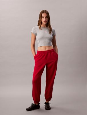 Fleece Velvet Monologo Sweatpants, Scarlet Sage