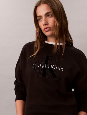 Fleece Velvet Monologo Graphic Relaxed Sweatshirt, Black
