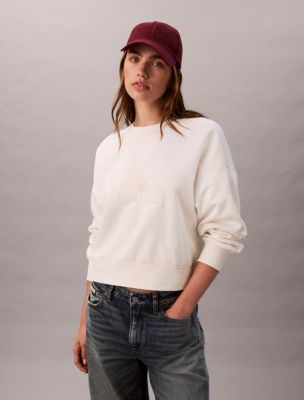 Fleece Velvet Monologo Graphic Relaxed Sweatshirt, Tofu