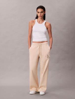 Fleece Sequin Monogram Sweatpants, Tuscan Beige 