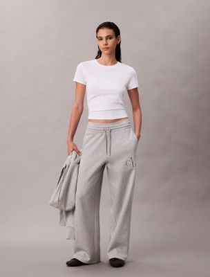 Fleece Sequin Monogram Sweatpants, Grey Heather