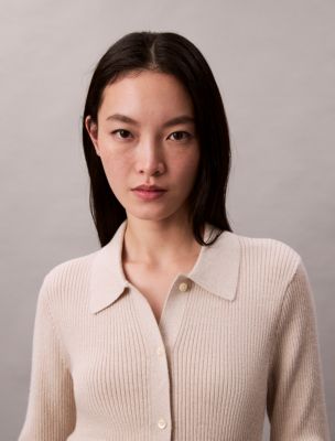 Lurex Merino Wool Blend Rib Cardigan, Tuscan Beige 