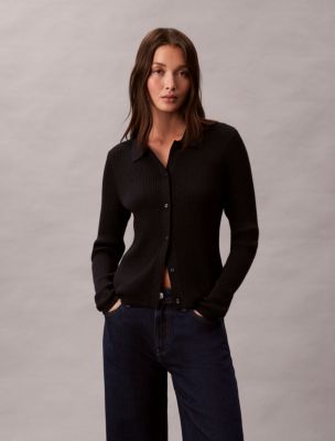 Lurex Merino Wool Blend Rib Cardigan, Maritime Blue