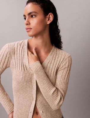 Mouline Rib Cardigan, Tuscan Beige Space Dye