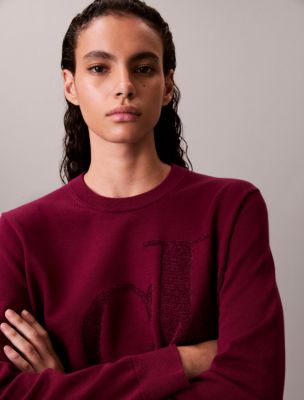 Smooth Cotton Chenille Monogram Sweater, Berry Glaze 