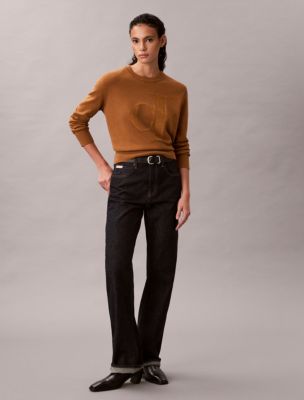 Smooth Cotton Chenille Monogram Sweater, Driftwood Brown 