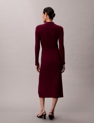 calvin klein burgundy dress Smooth Cotton Rib Midi 32 bust Size:J (32-34) Tea length For The Teacher Strapless Sweetheart Gown with