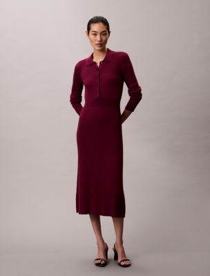 Smooth Cotton Rib Midi Dress, Berry Glaze 