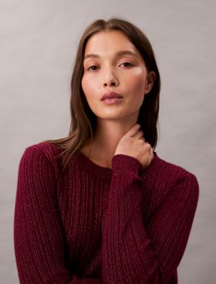 Lurex Merino Wool Blend Sweater, Berry Glaze 