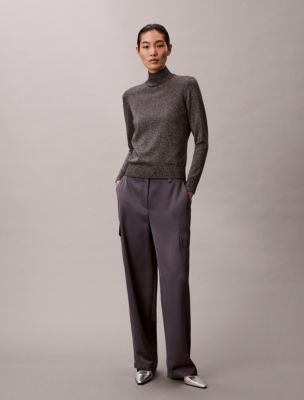 Satin Twill Relaxed Cargo Pants, Coal