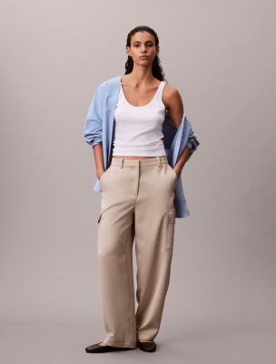 Satin Twill Relaxed Cargo Pants, Ancient Marble 