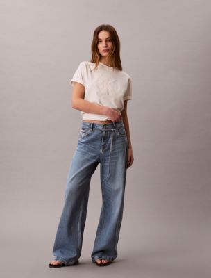 Low Rise Belted Baggy Jeans, Overnight Blue