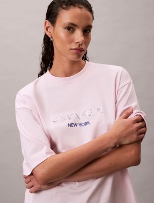 Sequin Logo Graphic Relaxed T-Shirt, Pearly Pink