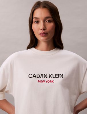 Sequin Logo Graphic Relaxed T-Shirt, White Greige