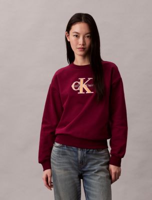 Fleece Foil Monologo Relaxed Sweatshirt, Berry Glaze 