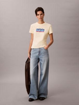 Contrast Logo Graphic Slim T-Shirt, Waxy Yellow