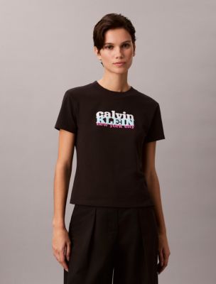 Женские футболки Calvin Klein Contrast Logo Graphic Slim T-Shirt — фото 3