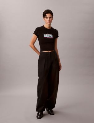 Женская футболка Calvin Klein Contrast Logo Graphic Slim, цвет: Чёрный — фото 5