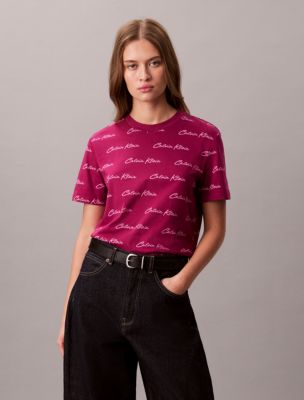 Allover Script Logo Graphic Classic T-Shirt, Fruity Sangria