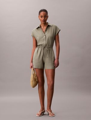Linen Blend Romper, Shadow