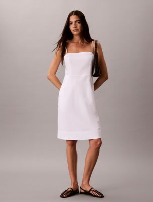 Linen Blend Dress, Brilliant White