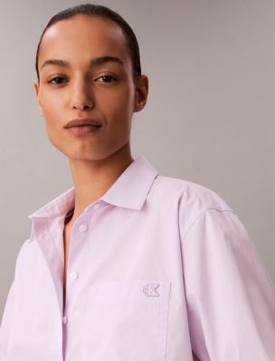 Cotton Poplin Relaxed Button-Down Shirt, Island Lilac