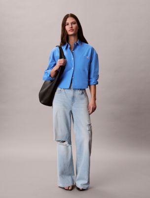 Женская рубашка Calvin Klein Cotton Poplin Cropped Boxy Button-Down, цвет: Marina — фото 2