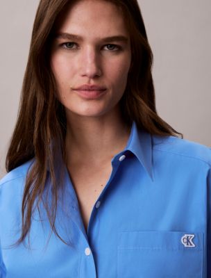 Женская рубашка Calvin Klein Cotton Poplin Cropped Boxy Button-Down, цвет: Marina — фото 3
