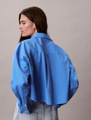 Женская рубашка Calvin Klein Cotton Poplin Cropped Boxy Button-Down, цвет: Marina — фото 4